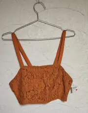 ZARA Basic Coll. Floral Orange Lace Overlay Women's Crop Tank Top Size Large NWT