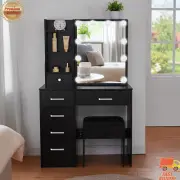 LED Vanity Set with Lighted Mirror Dressing Table & Stool Set Black Makeup Table