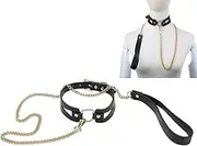 Leather collar SM collars ladies sexy chain with metal ring and leash chains bondage collar necklaces neck restraints sex toys for women