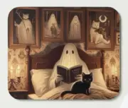 GHOST BOOK BLACK KITTY FALL HALLOWEEN THEMED MOUSEPAD MOUSE PAD 9" X 7"