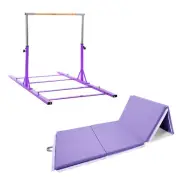 Combo Advanced Gymnastic Horizontal Bar Long Base Kip Bar w/ Gym Mat