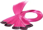Beauty7 Braiding Hair Extensions Clips Synthetic Fiber Hair Extensions Straight Hairpieces Braid Hair Clips Braiding For Hair Extension for Girls Women 50cm/20inch 5 Pcs Hair Accessories Rose Red