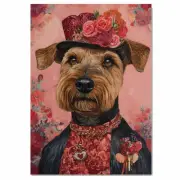 Rosy Elegance: Airedale Dog on Flat Rolled, Framed or Wrapped Canvas