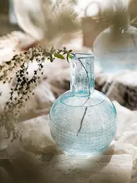在飛比找Yahoo!奇摩拍賣優惠-掬涵輕奢硫光冰裂玻璃花瓶透明插花水養歐式花器客廳擺件手工藝術