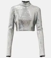 [David Koma] David Koma Sequined mockneck crop top AU 6 silver