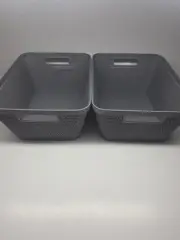 Plastic Storage Baskets Set of 2 Sturdy Pantry Organizers and Storage Bins