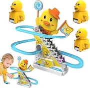 Small Duck Toy, Electric Track Slide, Stairs Climb Toy, Duck Slide Toy, LED Lights and Music, Escalator Toy for Kids, Coaster Toy for Child, Interactive Duck Toy for Kids Ages 3 and Up