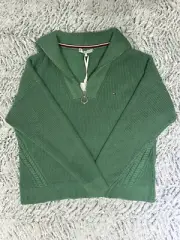 Tommy Hilfiger Rib Knit Half-Zip Relaxed Jumper in Green size M - New with tag