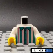 Lego New White Minifigure Torso w/ Dark Turquoise and Dark Pink Vertical Stripes
