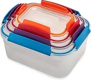 [Joseph Joseph] Nest Lock, 4 Piece Plastic Food Kitchen Storage Container set with lids, Leak Proof, Airtight, Space Saving, BPA free- Multicolour
