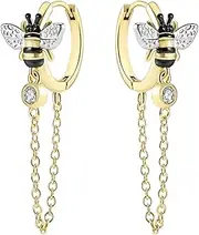 [JIANGYUE] Dainty Fashion Tassel Chain Drop Dangle Small Hoop Earrings for Women Girls with Cubic Zirconia 18K Gold Plated Simple Huggie Earrings