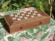 20" Walnut Backgammon Board and Chess Set from Lebanon - Engraved Handmade Game