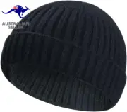 Wool Knit Trawler Beanie Hat, Short Fisherman Skull Cap Knit Cuff Beanie Cap for