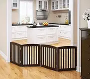 PAWLAND Wooden Freestanding Foldable Pet Gate for Dogs, 61cm 4-Panel Step-Over Fence, Indoor Dog Gate for Doorways, Stairs & Extra-Wide Openings (Espresso, 61cm Height - 4 Panels)
