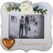 BallarArt CO Anniversary Photo Frame - 3.5x5 Couple Picture Frame, 3D Flower & Leaf Design with Heart Accent, Romantic Couple Gift, Home Table Decor