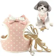 ZUNEA No Pull Small Dog Harness and Lead Set Escape Proof Puppy Cat Vest Harnesses for Walking Adjustable Cute Polka Dot Kitten Harness with Bowknot Breathable Mesh Padded Pet Tuxedo Pink S