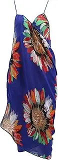 [KESYOO] Strap Beach Dress V Neck Floral Bikini Cover Ups Boho Backless Summer Beach Dress One Piece Long Split Sleeve Dress Wrap Beachwear Beach Towel for Women Girls Blue