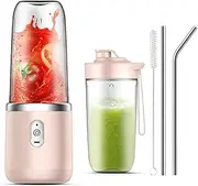 POATOW Portable Blender, USB Rechargeable Smoothie Blender, Personal Blender for Shakes and Smoothies with 6 Sharp Blades, Travel Lid, Waterproof Blender for Kitchen, Office (Pink)