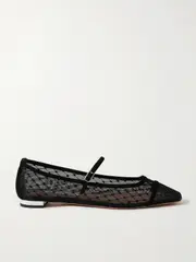 [Aquazzura] Aquazzura - Juliette Velvet-trimmed Embroidered Mesh Ballet Flats - Black - IT42 IT 42 Black