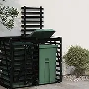 Wheelie Bin Storage Extension Black Solid Pine Wood - Expandable for 2, 3, or 4 Bins, Sturdy and Durable with Lockable Single Door, Ventilated Design, Easy Assembly, 78x91.5x128.5 cm