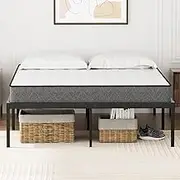 ADVWIN Bed Frame Double Size, All Metal Material Mattress Base, Large Storage Space Under Platform Bed, Black