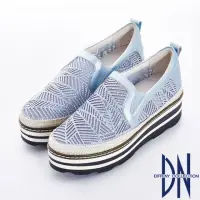 在飛比找momo購物網優惠-【DN】炫目焦點 真皮線條水鑽拼接草編厚底鞋(藍)
