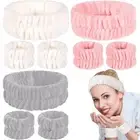 3 Pack Spa Headband Soft Coral Fleece Elastic Makeup Headband with Wrist qiXSy