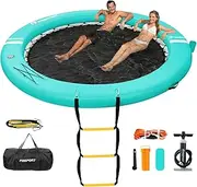 FBSPORT Inflatable Dock Floating Platform, 8ft Inflatable Water Hammock Floating Deck for Lake W/Cupholder, Round Floating Ring Sunchill Float Ring, Pool Float Raft Lounger Island Platform Pad