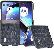 [Jarttarn] Case Compatible with Motorola Razr 40 Ultra Leather Luxury Crocodile Pattern Hard Mobile Phone Case Cover (Blue)
