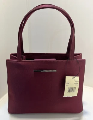 Esprit Small Burgandy Purse with Silver Logo-Satin 2 Handles & Shoulder Strap