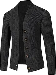 [Generic] Mens Button Cable Knit Cardigans Sweater Casual Long Sleeve Shawl Collar Sweaters Button Down Cardigan Sweater Men