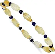 [JewelryWeb] 6.50mm 925 Sterling Silver Blue Agate and Citrine Stretch Bracelet-Stretch-Bracelet for Women