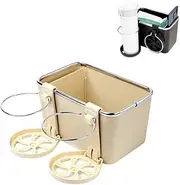 LeoLeozz Car Seat Storage Box with Cup Holder, Car Armrest Storage Box with 2 Cup Holders,Universal Car Arm Rest Storage Box Organizer Center Console Cupholders Tissue Box Holder (Beige)