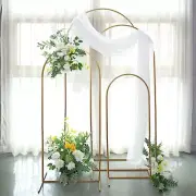 4 GOLD Round Top Metal Floral Display Frame Wedding BACKDROP STAND Set Party