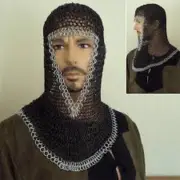 Medieval Knight Black Chainmail Hood/Coif With Zinc Border Butted Chain Mail