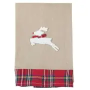 REINDEER TARTAN PLAID French Knot Christmas Fingertip Hand Towel TAN 21" x 14"