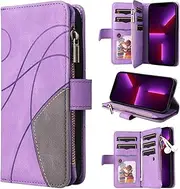 [Czhwsm] Compatible for Case Oppo A17 Flip Wallet Phone Cover with Bracket Card Holder Magnetic Stand Case+2X Tempered Glass Screen Protector-Purple