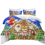 Christmas Cats Cute Gingerbread House for Kittens Quilt Cover