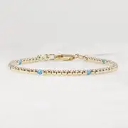 Gold and Apatite Beaded Bracelet, 14k Gold Filled, Neon Blue Apatite