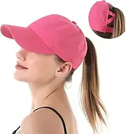 LeoLeoyy Ponytail Baseball Cap for Women Mesh Quick Dry Baseball Hat with Ponytail Hole (Rose Red,One Size)