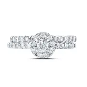 14k White Gold Round Diamond Halo Bridal Wedding Ring Set 1 Cttw (Certified)