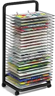 Drying Rack,Metal Art Drying Easel,Movable Folding Drying Easel,Paper Work Drying and Display Storage Rack,for Creative Studios,Classrooms(20 Layers)