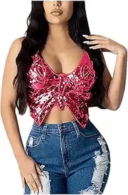 [Generic] A Perfect Circle Top Women Tank Bandage Top Sparkly Crop Dance Vest Costume Bra Belly Outfits Sequin Women's Loose Women