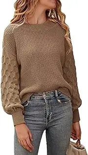 Valtorixia Women's 2025 Winter Pullover Sweater Casual Crewneck Sweaters for Women Loose Plain Jumper Sweater (Khaki,Large)