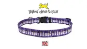 Medium Halloween Dog Puppy Collar - Purple Ghost Party Yellow Dog Design 10-14"