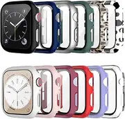 12 Pack Case with Tempered Glass Screen Protector for Apple Watch Series 7 45mm, Cuteey Full Matte Leopard Cow Pattern PC Cover for Iwatch 45mm Accessories (12 Colors, 45mm)
