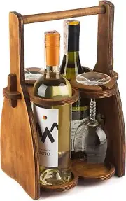 Wood Wine Bottle Glasses Caddy Beer Carrier Drinking Desk Accessories Craft 4 Pa