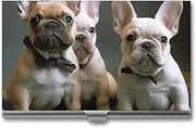 [VFMKT] Slim Metal Business Card Holder Portable Business Card Case Pocket Name Card Holder French Bulldog Puppies Wallet for Men Women Office Travel