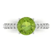 2.25ct Round Real Peridot Promise Bridal Wedding Classic Ring 14k White Gold