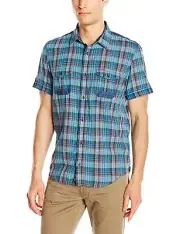 BUFFALO DAVID BITTON Sihab Blue Short Sleeve Plaid Shirt BPM17586 (XXL) NWT $59